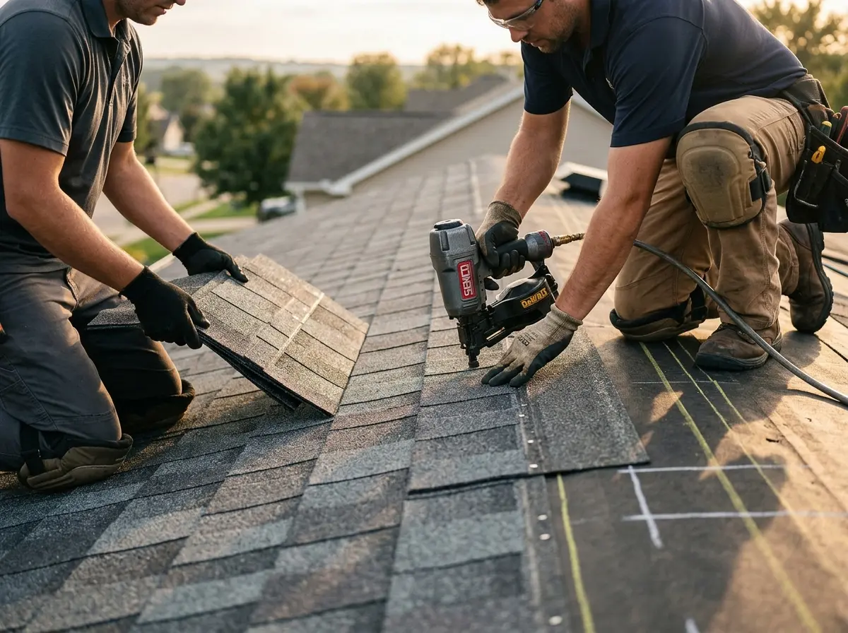 Professional roofer working on a residential roof in Lower Heidelberg
